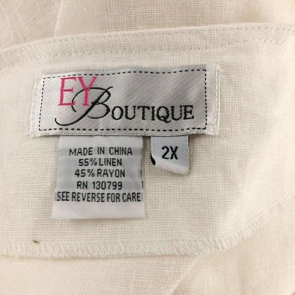 EY Boutique Womens Cardigan 2X XX Ivory Tunic Open Shoulder Pads Linen Long Slv - Picture 11 of 12